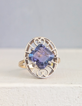Load image into Gallery viewer, Handmade Art Deco ring with tanzanite in 10k