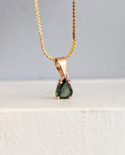 Load image into Gallery viewer, Green Pear sapphire in 9ct yellow gold pendant