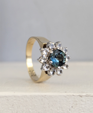 Load image into Gallery viewer, c1980s Teal Sapphire flower cluster in 9ct yellow and white gold
