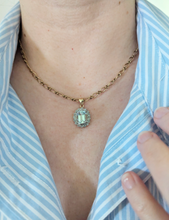 Load image into Gallery viewer, Vintage aquamarine & diamond petal pendant 9ct yellow gold