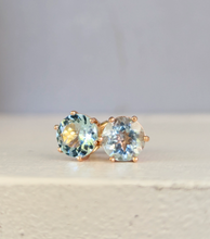 Load image into Gallery viewer, Aquamarine stud earrings 9ct rosey yellow gold