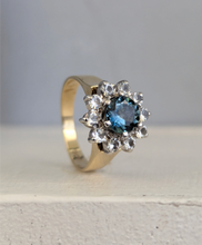 Load image into Gallery viewer, c1980s Teal Sapphire flower cluster in 9ct yellow and white gold