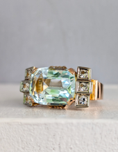 Load image into Gallery viewer, Fabulous 1940s aquamarine tank cocktail ring in 14ct Yellow, white & rose gold.