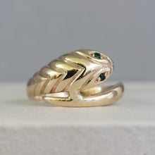 Load image into Gallery viewer, English Emerald eyed snake ring vintage 9ct