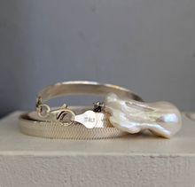 Load image into Gallery viewer, Baroque pearl pendant and vintage Italian sterling silver herringbone 925