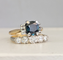 Load image into Gallery viewer, Tantalising teal blue Australian sapphire in heavy 18ct yellow and white gold