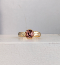 Load image into Gallery viewer, Vintage pink tourmaline and diamonds in 9ct yellow gold