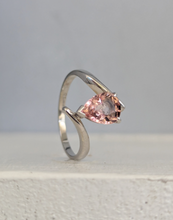 Load image into Gallery viewer, Pink cherry blossom tourmaline in 9ct white gold bypass ring