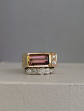 Load image into Gallery viewer, Pink tourmaline & diamond brutalist signet in 9ct yellow gold