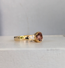 Load image into Gallery viewer, Vintage pink tourmaline and diamonds in 9ct yellow gold