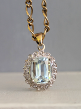 Load image into Gallery viewer, Vintage aquamarine & diamond petal pendant 9ct yellow gold