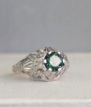 Load image into Gallery viewer, c1925 Art deco Green sapphire bombe ring in platinum and 18ct yellow gold
