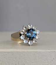 Load image into Gallery viewer, c1980s Teal Sapphire flower cluster in 9ct yellow and white gold