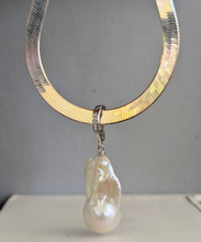 Load image into Gallery viewer, Baroque pearl pendant and vintage Italian sterling silver herringbone 925