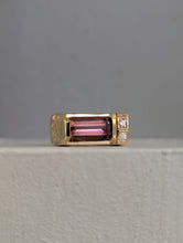Load image into Gallery viewer, Pink tourmaline & diamond brutalist signet in 9ct yellow gold