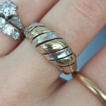 Load image into Gallery viewer, Textured vintage 1970 Bombe style two tone 9ct gold band