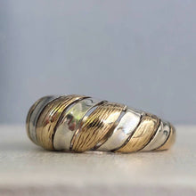 Load image into Gallery viewer, Textured vintage 1970 Bombe style two tone 9ct gold band