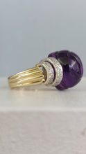 Load image into Gallery viewer, Carved Amethyst cocktail ring with diamond shoulders 14k
