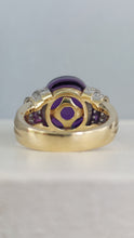 Load image into Gallery viewer, Carved Amethyst cocktail ring with diamond shoulders 14k
