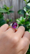 Load image into Gallery viewer, Carved Amethyst cocktail ring with diamond shoulders 14k
