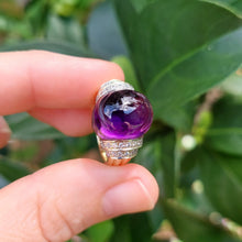 Load image into Gallery viewer, Carved Amethyst cocktail ring with diamond shoulders 14k
