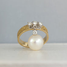 Load image into Gallery viewer, Pearl and diamond drop ring 18ct c1970s
