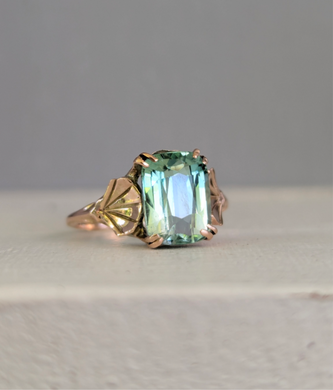 The Aphrodite tourmaline in c1930s rosey 9ct gold setting