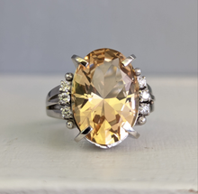 Load image into Gallery viewer, Golden Beryl and diamond platinum cocktail ring
