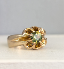 Load image into Gallery viewer, Luminous Australian parti sapphire in handmade 9ct yellow gold buttercup setting likely Early Australian
