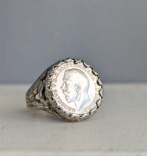 Load image into Gallery viewer, Vintage silver threepence 1918 Brutalist organic bark textured c1960s
