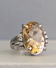 Load image into Gallery viewer, Golden Beryl and diamond platinum cocktail ring
