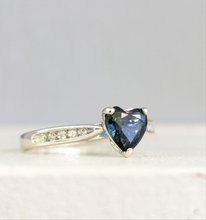 Load image into Gallery viewer, Queensland blue sapphire Heart and diamond ring 9ct white gold
