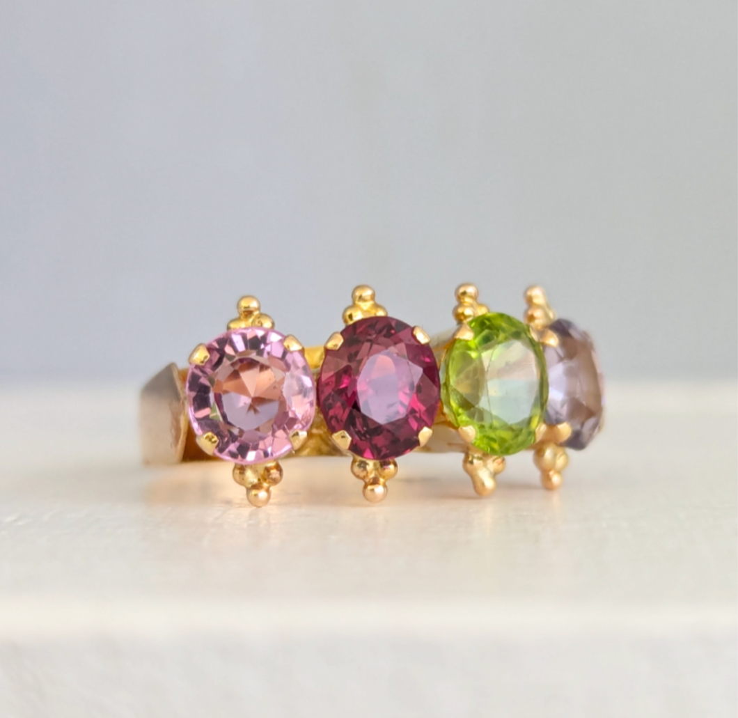 Australian Harlequin four stone ring 18ct rosey gold