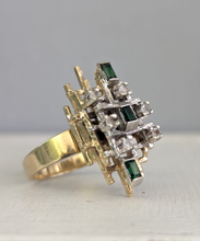 Load image into Gallery viewer, Brutalist Emerald dream boat c1970s 9ct yellow and white gold.
