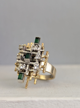 Load image into Gallery viewer, Brutalist Emerald dream boat c1970s 9ct yellow and white gold.
