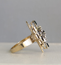 Load image into Gallery viewer, Brutalist Emerald dream boat c1970s 9ct yellow and white gold.
