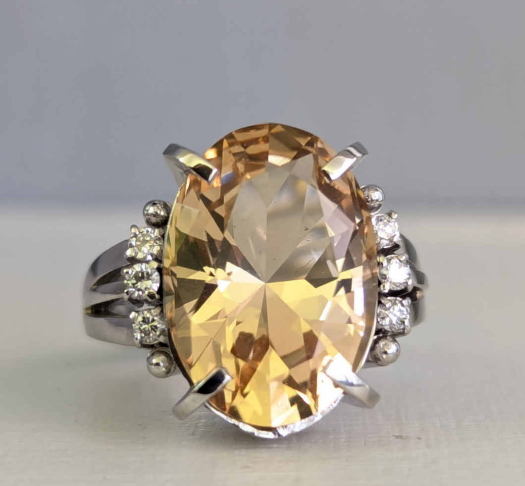 Golden Beryl and diamond platinum cocktail ring