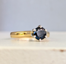 Load image into Gallery viewer, Bright dark blue Australian sapphire in handmade 18ct yellow and white gold
