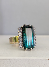 Load image into Gallery viewer, The blue lagoon tourmaline and zircons in 9ct yellow and white gold
