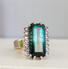 Load image into Gallery viewer, The blue lagoon tourmaline and zircons in 9ct yellow and white gold
