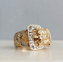 Load image into Gallery viewer, Vintage Engraved Diamond buckle ring 9ct

