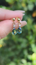 Load and play video in Gallery viewer, Australian parti sapphire and diamond drop earrings in 9ct yellow gold c1980s

