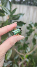 Load and play video in Gallery viewer, Sleek natural forest green &amp; teal tourmaline in 9ct yellow gold c1970s
