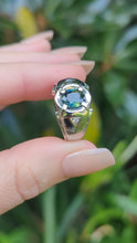 Load and play video in Gallery viewer, Parti sapphire signet with diamonds in 10ct white gold
