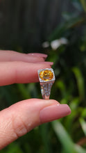 Load and play video in Gallery viewer, Natural bright yellow sapphire &amp; diamond Art Deco ring 18ct white gold
