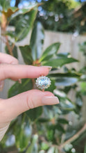 Load and play video in Gallery viewer, Aquamarine and diamond cluster halo c1990s in 9ct yellow and white gold
