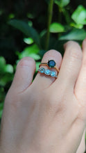 Load and play video in Gallery viewer, Vintage Parti sapphire solitaire ring in 9ct yellow gold
