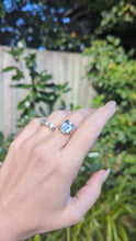 Load and play video in Gallery viewer, Serene bright pale blue aquamarine ring in 9ct yellow gold c1960s Birmighham
