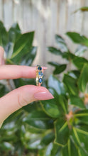 Load and play video in Gallery viewer, Australian harlequin parti sapphire band 9ct vintage yellow gold setting.

