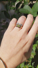 Load and play video in Gallery viewer, Mixed green sapphire trilogy 9ct wide band
